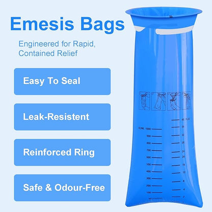 150 Pack Leak-Proof Vomit Bags Disposable with Twist Ties, 1000ml Capacity, Hospital Grade, for Motion Sickness, Travel, Car, Airplane, Pregnancy, Kids & Adults