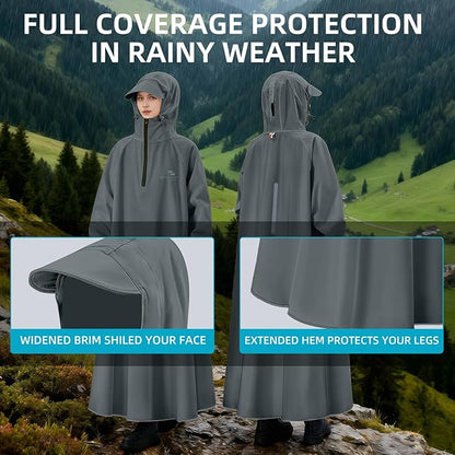 Hooded Rain Poncho for Adults Waterproof Rain Ponchos Lightweight Raincoat Reusable Rain Jacket for Men Women Outdoor