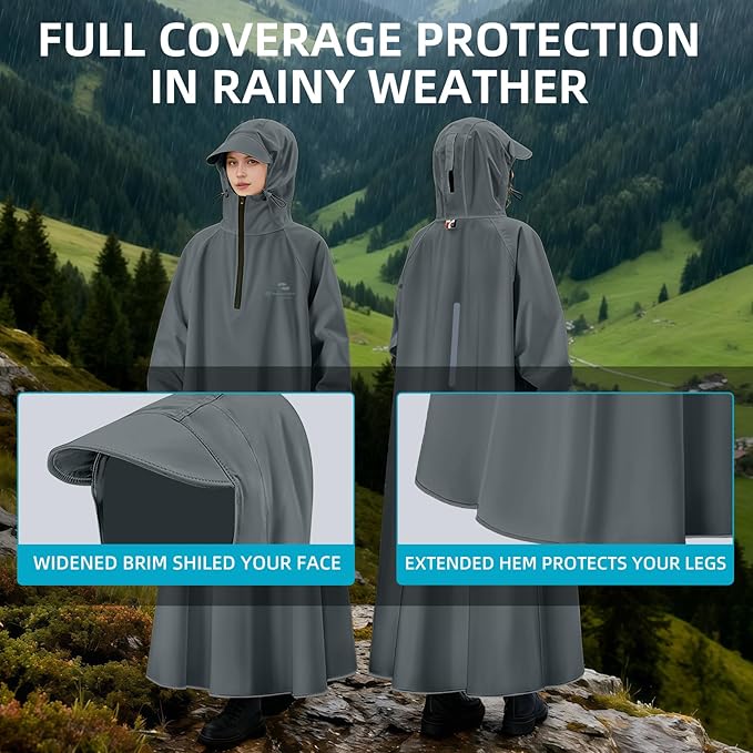 Hooded Rain Poncho for Adults Waterproof Rain Ponchos Lightweight Raincoat Reusable Rain Jacket for Men Women Outdoor