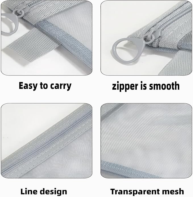 6Pack Mesh Makeup Bags mesh zipper pouch Cotton Blend Travel Organizer Pouches with Zipper Small Storage Bags for Cosmetics and Toiletries Office stationery storage net bag Black and Grey