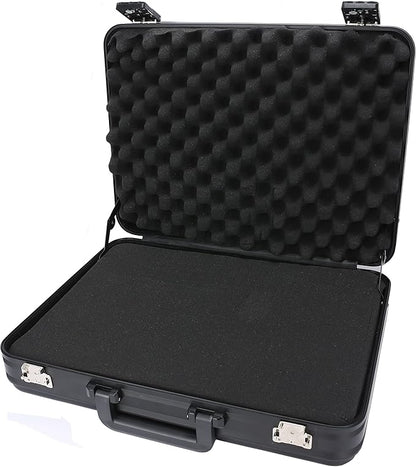 Large Hard Shell Laptop Briefcase wtih Foam Men 17.3 Inch Laptop Business Metal Case Black 18.1X13.8X6.1 Inch