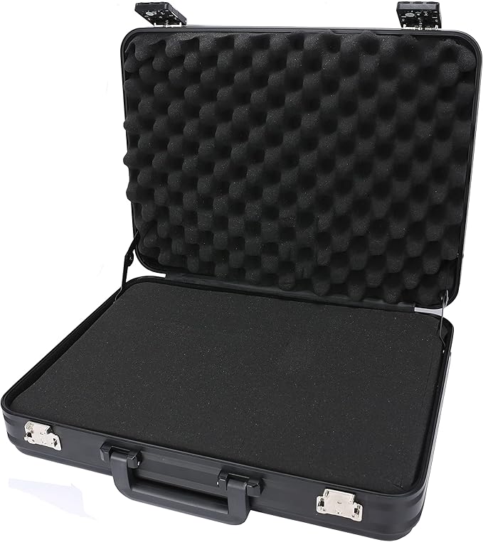 Black Aluminum Money Briefcase for Cash Metal Cases for Men Business Attache Hardside Case Dual Combination Locks with Foam