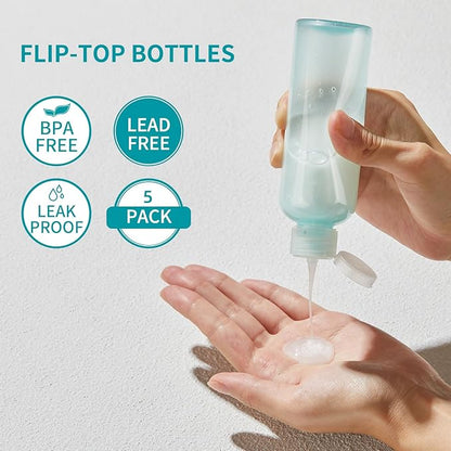 LISAPACK 3.4 oz Travel Bottles for Toiletries, Plastic Travel Size Containers for Shampoo Conditioner TSA Approved, Empty Small Squeeze for Lotion, Leak Proof Mini Liquid Tube Refillable Light Green