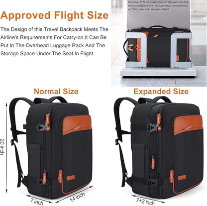 Lumesner Carry on Travel Backpacks, Extra Large 40L Flight Approved for Men & Women,Expandable Suitcase backpack (Black (Backpack With 4 Packing Cubes))