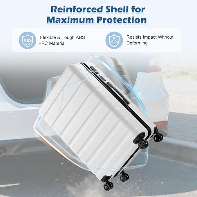 AnyZip Suitcase Hardside PC ABS Lightweight USB Luggage with Wheels TSA Lock Checked-Large 28 Inch White