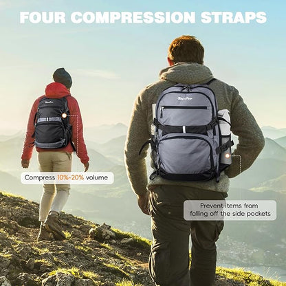 Seektop Lightweight Travel Backpack for Men Women, Multiple Pockets 40L Hiking Backpack Foldable Carry on Backpack for Outdoor Camping Sport Leisure (Black)