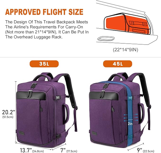 LOVEVOOK Carry on Backpack, 45L Large Travel Backpack for Women Airline Approved, Expandable Large Suitcase Backpacks With 4 Packing Cubes, Aer Travel Pack 3, Water Resistant Weekender Bag