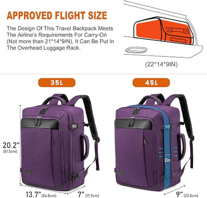 LOVEVOOK Carry on Backpack, 45L Large Travel Backpack for Women Airline Approved, Expandable Large Suitcase Backpacks With 4 Packing Cubes, Aer Travel Pack 3, Water Resistant Weekender Bag