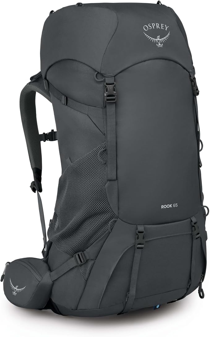 Osprey Rook 65L Men's Backpacking Backpack, Dark Charcoal/Silver Lining, Extended Fit