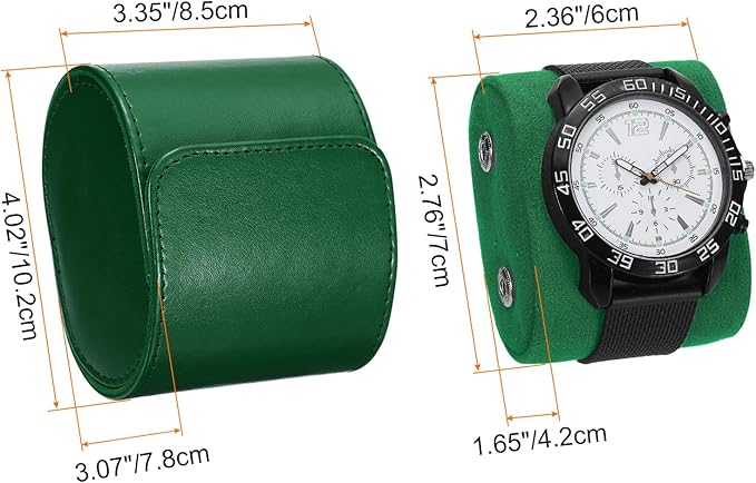 HARFINGTON Watch Roll Travel Case Single Slot Portable Leather Watch Case for Men and Women, Watches Storage Organizer with Removable Pillows for Traveling, Display, Home Storage, Green