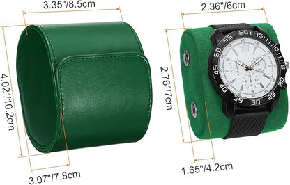 HARFINGTON Watch Roll Travel Case Single Slot Portable Leather Watch Case for Men and Women, Watches Storage Organizer with Removable Pillows for Traveling, Display, Home Storage, Green