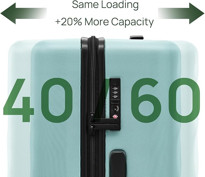 NINETYGO Trunk Luggage 22 Inch, Small Checked Luggage with Double Spinner Wheels, Anti-Burst Zipper, Hard Case PC Suitcase, Lightweight Travel Luggage, TSA Approved (Crystal Green, Hudson)