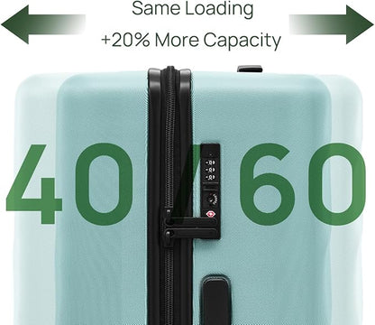 NINETYGO Trunk Luggage 22 Inch, Small Checked Luggage with Double Spinner Wheels, Anti-Burst Zipper, Hard Case PC Suitcase, Lightweight Travel Luggage, TSA Approved (Crystal Green, Hudson)