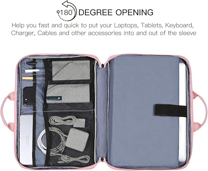 11.6-12.9 Inch Laptop Bag Sleeve Women Ladies TSA Travel Briefcase with Organizer for Lenovo Chromebook Flex 3 11, Macbook Air 13 A2337, Acer Chromebook Spin 311, Surface Pro 7/6/5/4 HP Dell Case,Pink