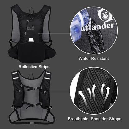 12L Small Hiking Backpack with Adjustable Chest Strap for Men, Running Backpack with Phone Pocket, Black