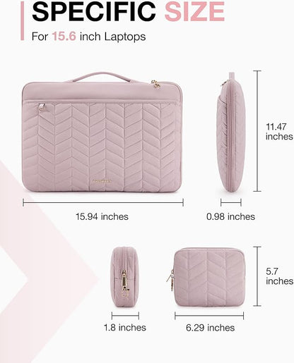 BAGSMART 15-15.6 Inch Laptop Case Sleeve for Women, Puffy Shockproof Laptop Bag with Accessories Pouch and Handle, Lightweight Computer Case Compatible with Dell, HP, MacBook Air/Pro, Dusty Pink