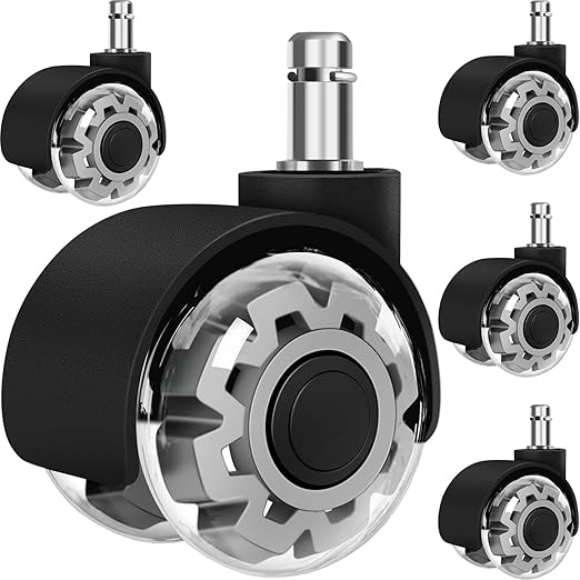 Office Chair Wheels, 2 Inch Smooth & Quiet Rolling Casters Replacement, Computer Gaming Chair Casters for All Hardwood Floors & Carpet, Smooth Safe Rubber Wheels-Set of 5, Grey