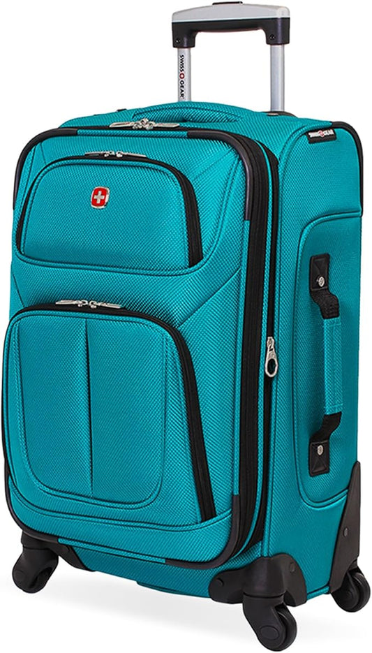 SwissGear Sion Softside Expandable Luggage – Carry-On Suitcase with 360 Degree Wheels & Retractable Handle – 21 Inch, Perfect for 1-3 Night Trips – Teal