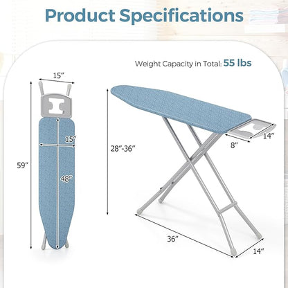 COSTWAY Ironing Board Full Size, 57” x 15” Foldable Iron Stand w/ 7-Level Height Adjustable, Heat-Resistant Ironing Cover, Heavy-Duty Metal Frame, Compact Iron Table for Home, Laundry Room (Blue)