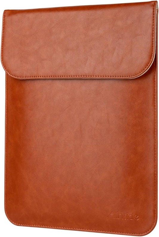 Allinside 15-16 inch Laptop Sleeve Case Compatible with MacBook Air 15 2023-2025/MacBook Pro 16 2021-2024, Waterproof PU Leather Laptop Sleeve Bag Protective Vertical Case Cover, Brown