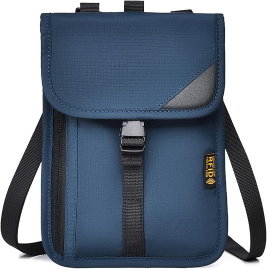 Passport Holder for Travel Pouch Neck Wallet for Traveling Women Men with RFID Blocking Waterproof and Slim Neck Pouch Adjustable Neck Strap (Z-Blue)