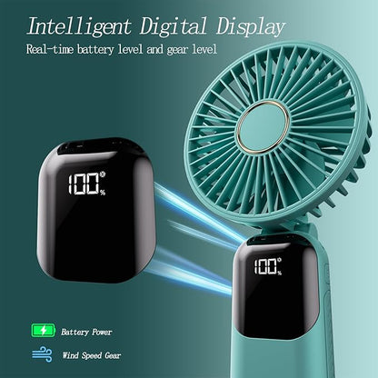 Portable Fan, 4200mAh Battery Operated Fan, 5 Speeds&Digital Display, Makeup Fans for Women with Base, 180°Foldable 3in1 Handheld/Neck/Desk Fan for Outdoor Indoor,Ultra Quiet (Green)