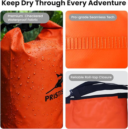Pristis Waterproof Dry Bag, 10L Lightweight Floating Kayak Storage Backpack for Men Women, Durable Outdoor Roll Top Dry Sack Gear Accessory for Kayaking Fishing Rafting Beach Camping, Orange