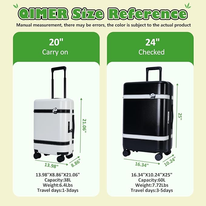 24 Inch Luggage Suitcase Lightweight with Spinner Wheels TSA Lock Hardside Medium Checked Luggage Durable Rolling Suitcase Black，panda luggage