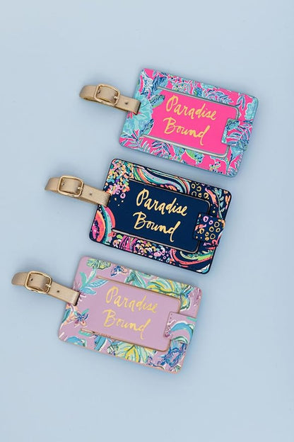 Lilly Pulitzer Leatherette Luggage Tag with Secure Strap, Colorful Suitcase Identifier for Travel