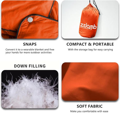 zzlamb Puffy Down Camping Blanket Water-Repellent, Down Throw Travel Blanket Portable for Outdoor, Light Warm Quilt for Couch Plane Car Theater Stadium Picnic RV Backpacking Hammock