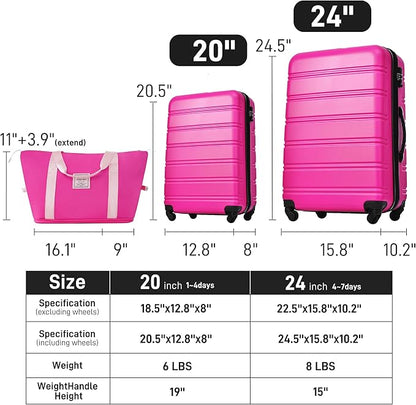 Merax Luggage Sets 2 Piece Suitcase Set 20/24 IN,Carry on Luggage and Travel Bag TSA Lock Expandable,Hard Case Luggage with Spinner Wheels,Pink