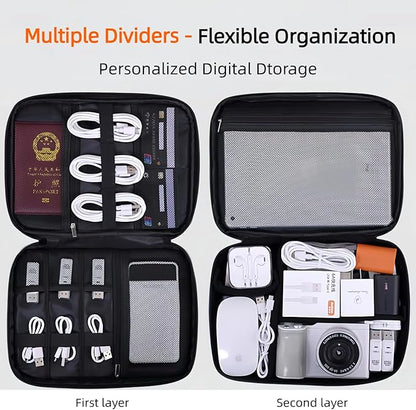 Electronics Organizer Travel Case,Cord Organizer Travel, Double-Layer Cable Organizer Bag, Tech Pouch Accessories Carry Storage For Phone, Cables, Airpods, USB, Sd Card,Essentials (Black)