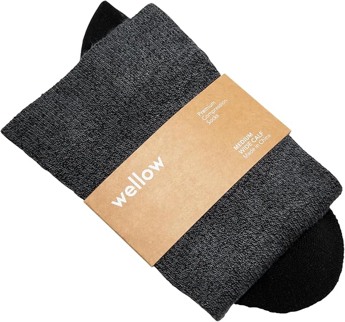 Wellow Wide Calf Compression Socks, Knee High Support, Fit for Men & Women, 18-25 mmHg, Made with Viscose from Bamboo