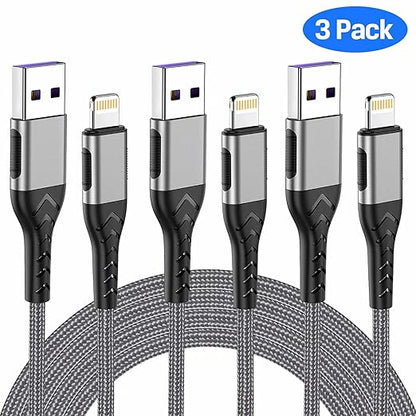 Durcord 3Pack 3FT USB A Cable, MFi Certified iPhone Charger, Fast Charging, Compatible with iPhone Xs Max/XS/XR/X/8/7/6S/6/Plus/SE/iPad(Silver)