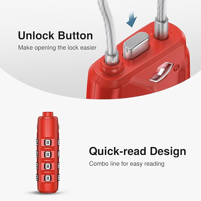 Puroma 2 Pack TSA Approved Luggage Lock, 4 Digit Combination Travel Locks Resettable Code Lock with Zinc Alloy Body for Suitcase, Toolbox, Backpack, Bag, Gym Locker (Basic Red)