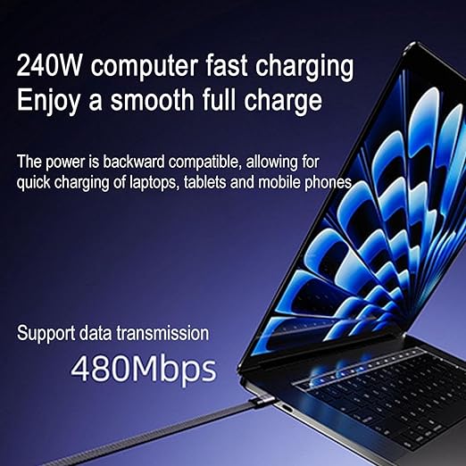 Basemo Invisible Stand Charging Cable, 2 in 1 Charging Cable with Built-in Foldable Stand, 240W Braided Fast Charge Cable, for Smartphones, Tablets, Laptops, Gaming Devices, 4.9FT (A to C)