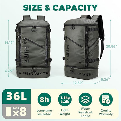 Camping Backpack with Lunch Compartment, Water Resistant Mens Backpack Insulated for Work, 17 inch Laptop Bag, Carry On Backpacks for Airplane Beach Travel, Green
