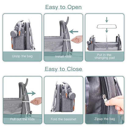 Diaper Bag Backpack with Changing Station, Large Diaper Bag, Baby Bag, Multifunctional Diaper Bag, Gray