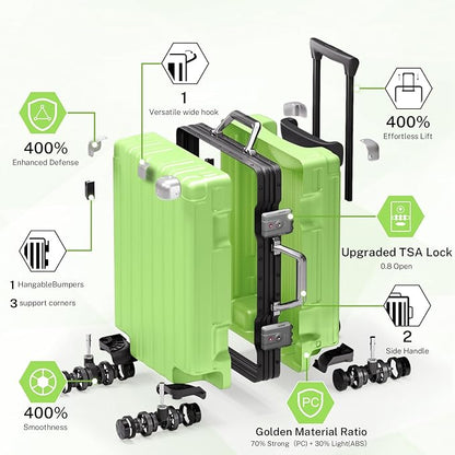 Krute Zipperless Luggage 24 Inch Aluminum Frame Suitcase with Spinner Wheels PC+ABS Hardide Checked Luggage TSA Approved