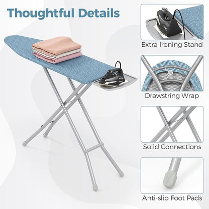 COSTWAY Ironing Board Full Size, 57” x 15” Foldable Iron Stand w/ 7-Level Height Adjustable, Heat-Resistant Ironing Cover, Heavy-Duty Metal Frame, Compact Iron Table for Home, Laundry Room (Blue)