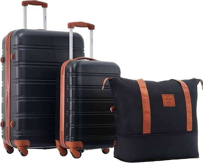 Merax Luggage Sets 2 Piece Suitcase Set 20/28 IN,Carry on Luggage and Travel Bag TSA Lock Expandable,Hard Case Luggage with Spinner Wheels,Black and Brown