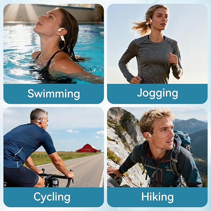 B11 Bone Conduction Headphones, IP68 Waterproof Earbuds for Swimming, 32GB & Bluetooth 6.0 Wireless Underwater Open Ear Headphones with Mic for Sport