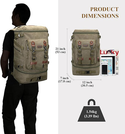 WITZMAN Travel Backpack for Men Women Canvas Backpack Carry on Luggage Rucksack Convertible Duffel Bag Large (A568 Army Green)