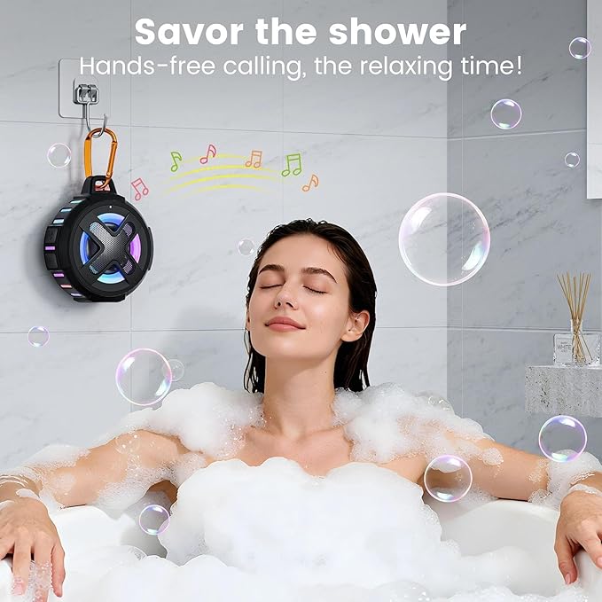 XLEADER X8(2 Gen) Upgraded, Bluetooth Shower Speaker, Certified IP67 Waterproof, 10W Pro Sound &Deep Bass, 24Hrs Playtime, Stocking Stuffers for Teens Women Men, White Elephant Gifts