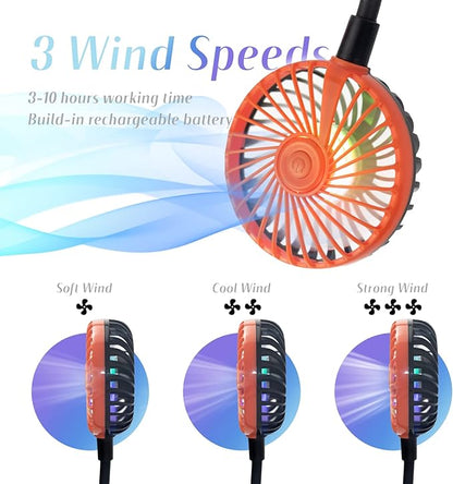 VAGAU Portable Cooling Neck Fan, Rechargeable USB With Colorful LED Lights, 360 Rotation, Wearable Air Conditioner for Office Travel Sport, 3 Adjustable Speeds (Orange)