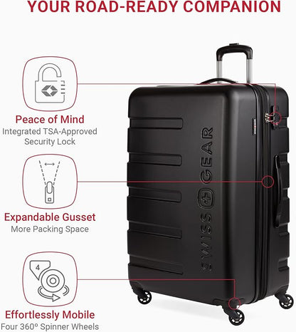 SwissGear 7366 Signature Hardside Expandable Luggage with Spinner Wheels, TSA Lock, Black, Checked-Large 27-Inch