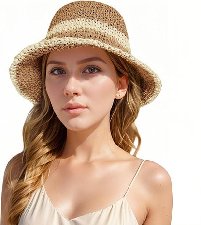 Floppy Big Beach Straw Hats for Women Foldable Summer Wide Brim Packable Sun Hat Womens Travel Straw Fedora Hat