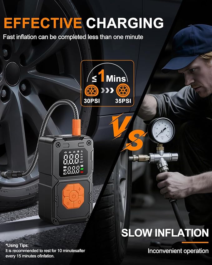 Tire Inflator Portable Air Compressor, 150PSI Cordless Air Pump for Car Tires, Bike Tire Pump with LED Light & Pressure Gauge, Portable Tire Inflator for Car Motorcycle Balls Bike Pump