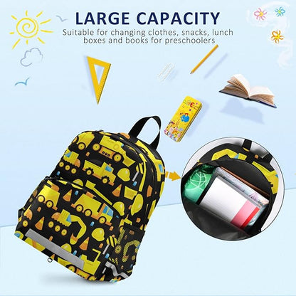Construction Trucks Kid's Toddler Backpack for Boys Girls Preschool Nursery with Safety Leash (01144)