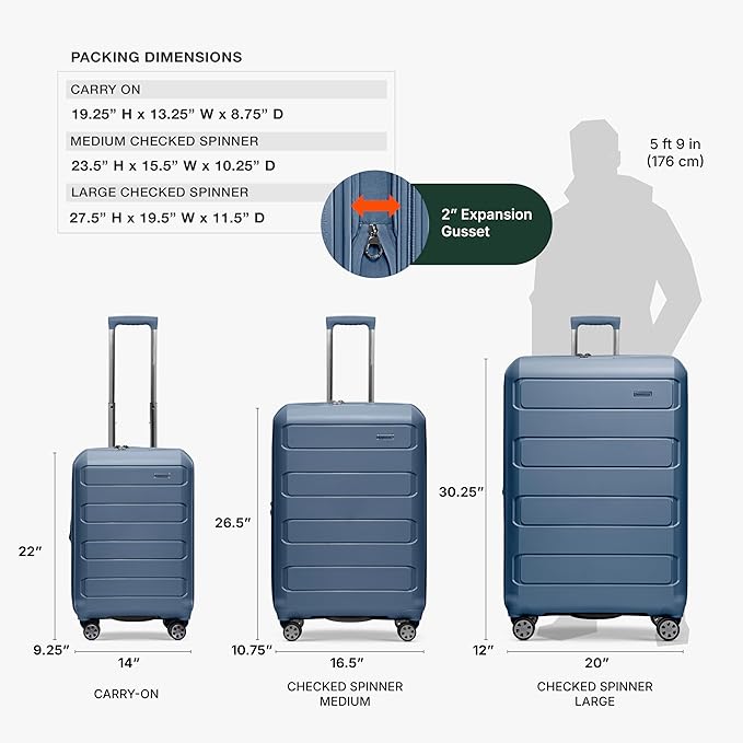 Traveler's Choice Pagosa Indestructible Hardshell Expandable Spinner Luggage, Slate Blue, 26-Inch Medium